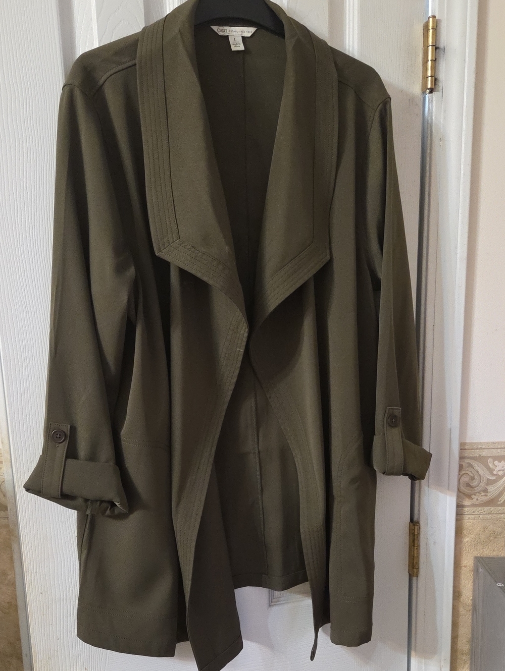 Cato Olive Open-Front Draped Trench Jacket